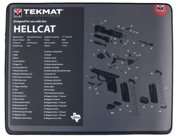 TekMat TEKR20HELLCAT  Ultra 20 Cleaning Mat Black/Gray Rubber 15"x20" Springfield Hellcat Parts Diagram — view 1