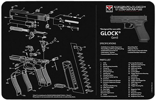 TekMat TEKR20GLOCK-G5 Glock Gen 5 Ultra 20 Cleaning Mat Multi-Color Rubber 15"x20" Glock Gen5 Parts Diagram — view 1