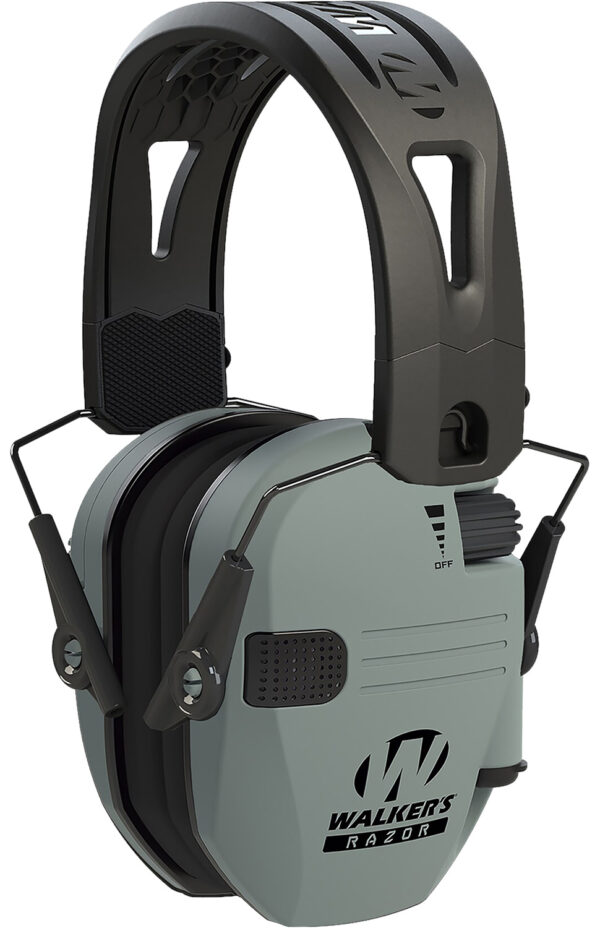 Walker's GWPRSEMRHBGY Razor Tacti-Grip 23 dB Over the Head Battleship Gray/Black Polymer — view 1