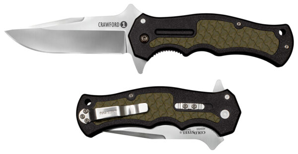 Cold Steel CS20MWCZ Crawford 1 3.50" Folding Plain Clip Point 4034 Stainless Steel Blade Black w/OD Green Traction Inlays GRN Handle Blister Pack Packaging — view 1