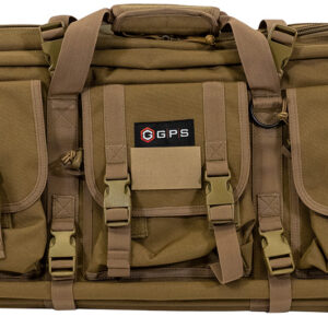 GPS Bags DRC42FDE Double Rifle Case Flat Dark Earth 600D Polyester w/ 2 Padded Pistol Sleeves MOLLE Webbing & Lockable Zippers