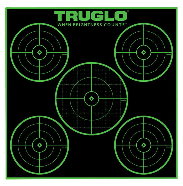 TruGlo TG11A25 Tru-See 5-Bull Target Self-Adhesive Heavy Paper Black/Green 12"x12" 5-Bullseye 25 Pack — view 1