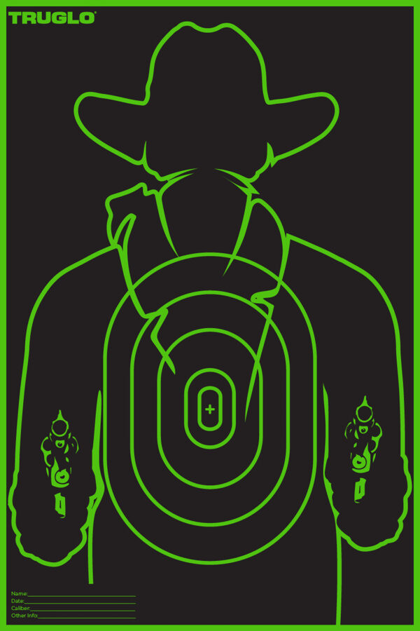 TruGlo TG16A12B Tru-See Gunslinger Target Self-Adhesive Heavy Paper Black/Green 12"x18" Cowboy 12 Pack — view 1