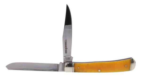 Cold Steel CSFLTRPRY Trapper  3" Folding Clip/Spey Plain 8Cr13MoV SS Blade/Yellow w/Polished Bolsters Bone Handle — view 1
