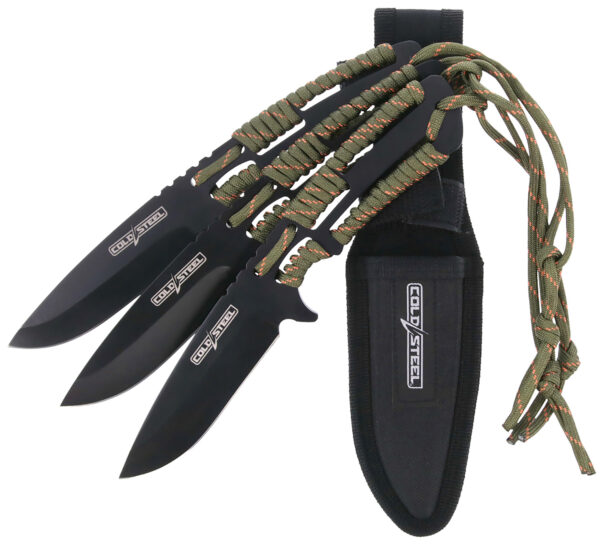 Cold Steel CSTH44KVD3PK Throwing Knives  Set of 3 4.40" Fixed Clip Point Plain Black Oxide 420 Stainless Steel Blade, Paracord Wrap Handle — view 1