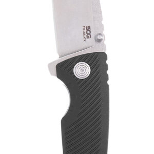 S.O.G SOG11060243 Tellus ATK 3.50" Folding Clip Point Plain Stonewashed Cryo 440C SS Blade/ Black Textured w/Orange Backspacer GRN Handle Includes Belt Clip